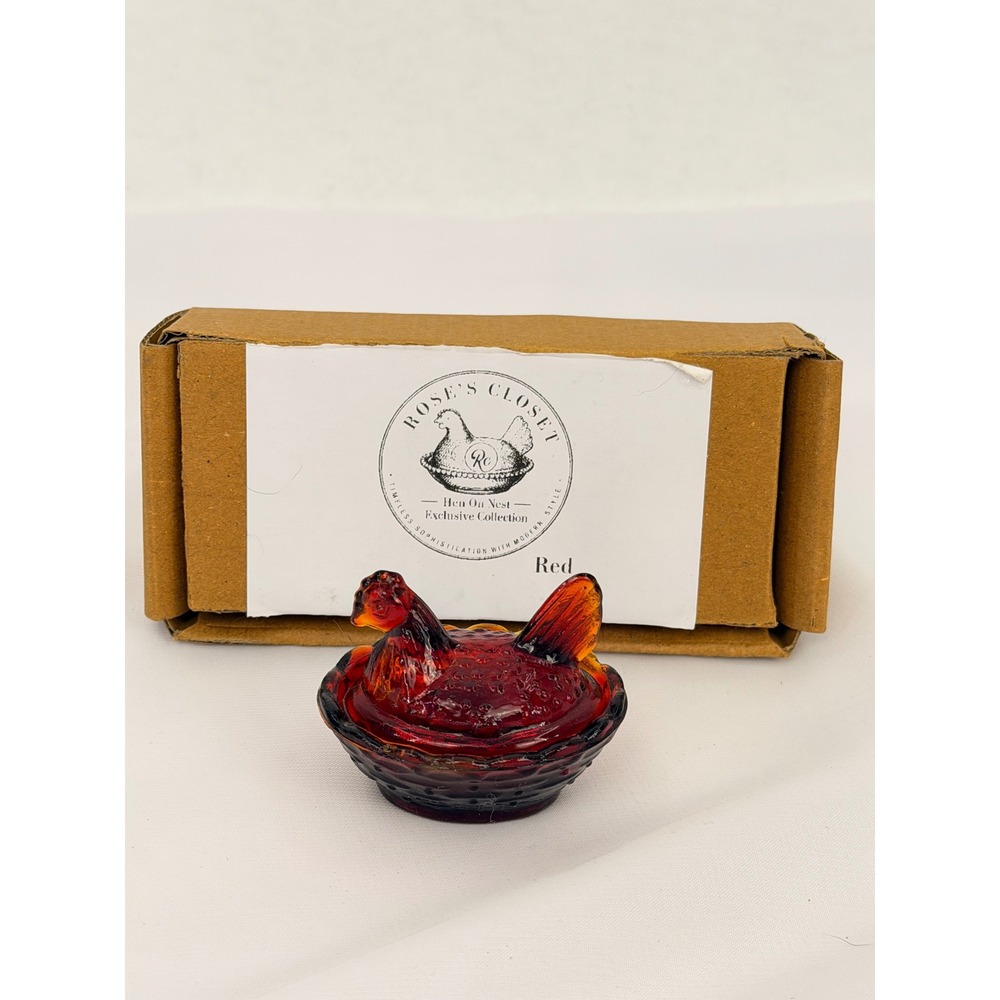 Roses Closet Red Glass Hen On Nest Salt Cellar Mini Covered Dish RC Logo